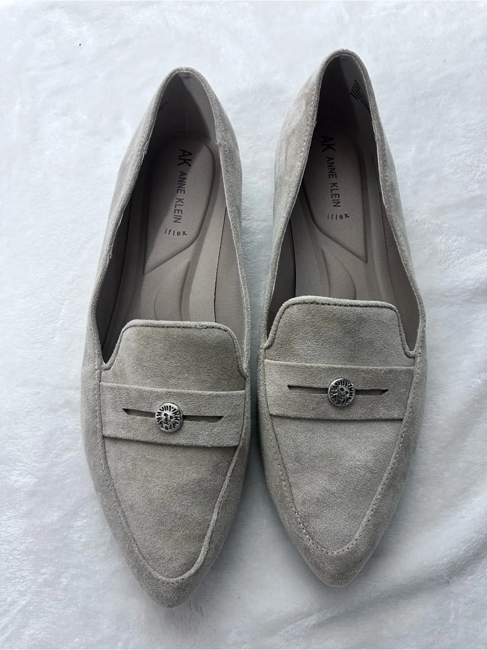 Anne Klein iflex Olga Women’s Tan Faux Suede Pointed Toe Loafers Size 10